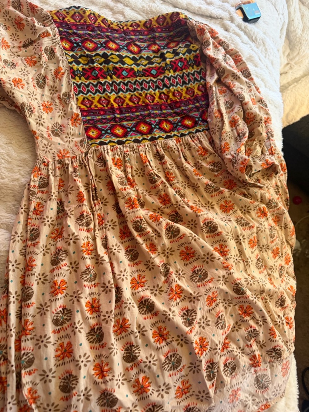 Umgee Beige Floral Boho Blouse with Colorful Embroidered Yoke - Picture 3 of 3